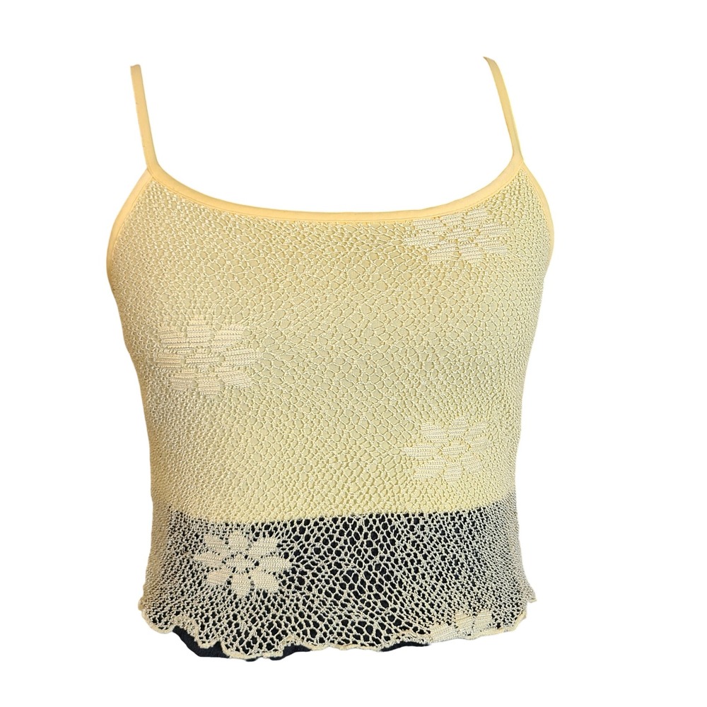 VTG Formula X Cami Top Women S Yellow Crochet Floral Lace Cropped USA Y2K Girlie